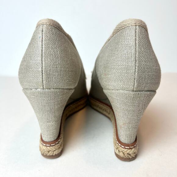 Tory Burch Jackie Espadrille Wedge Peep Toe Pumps in Beige Canvas Size 8.5 - Picture 5 of 10